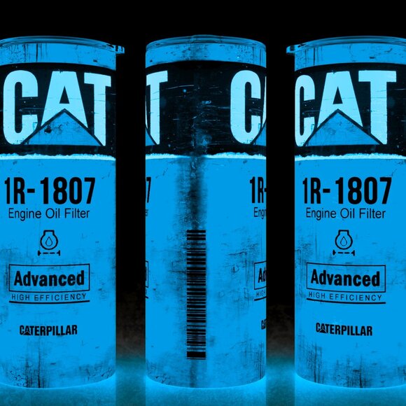 Glow in the Dark Cat Caterpillar 1R-1807 Grunge Oil Filter Cup Mug Tumbler 20oz - Picture 1 of 4